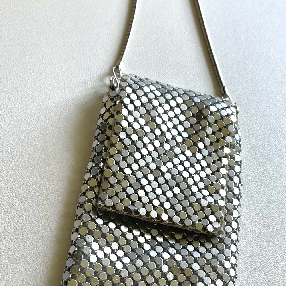 Sexy Silver Women’s Small Mini Purse w/ Claw Clip w/ Cain Strap Handle
